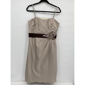 Allure Bridals Bridemaids Women's Beaded Floral Applique Dress Tan Size 14